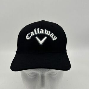 Callaway Hat Mens Small-Medium Black Embroidered Logo Mesh Back Golf‎ Cap NEW